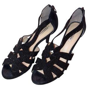 ALEXM MARIE “Leeanne” Women’s Open Toe Zip Back Dress Heels BLK Size 7-1/2